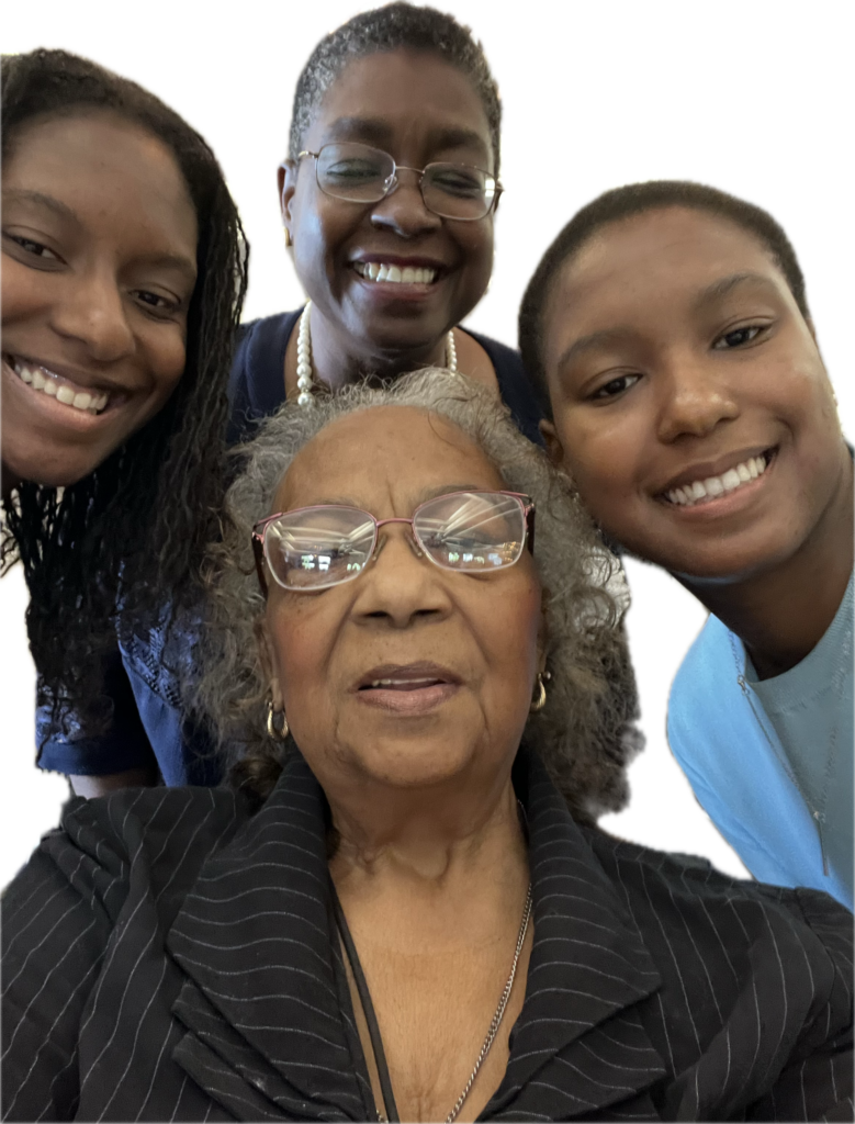 Left to right Candice, mother Chiquilla and twin sister to Candice is Camille front Sylvia Edmondson-Holt